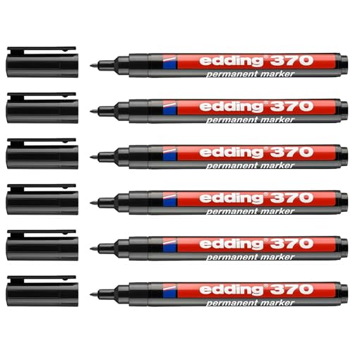 EDDING Permanent Marker 370 Schwarz, 1 mm, 6 Stück von edding