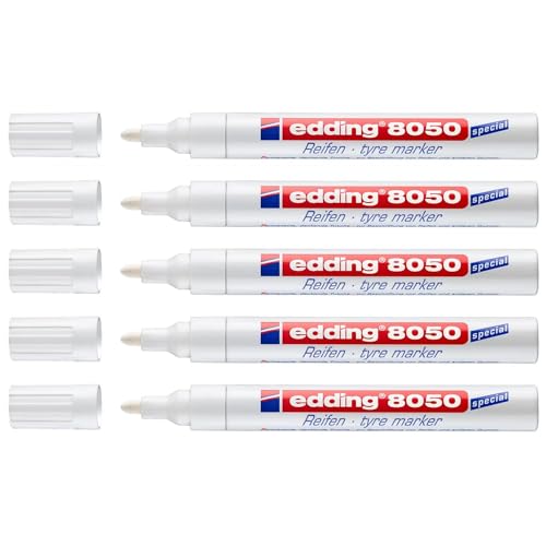 EDDING Set mit 5 Markern für Reifen, Gummi, 8050, rund, 2-4 mm, Weiß von edding