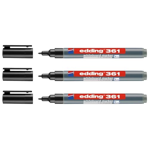 EDDING Whiteboard-Marker 361, feine Spitze, 1 mm, Schwarz, 3 Stück von edding