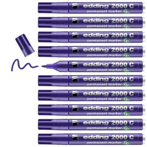 edding 2000 C Permanentmarker - lila - 10 Stifte - Rund-Spitze 1,5-3mm - schnell trocknender Permanent Marker - wasserfest, wischfest - für Karton, Kunststoff, Holz, Metall - Universalmarker von edding