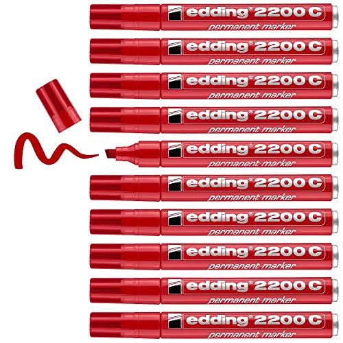 Edding 2200 Permanentmarker Keilspitze Tinte indélibile ohne Lösungsmittel 10 Stück rot von edding