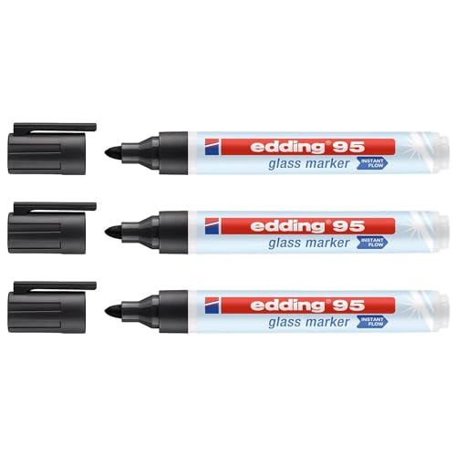 Edding 3 Marker für Glasoberfläche 95 schwarz runde Spitze 1,5 – 3 mm von edding