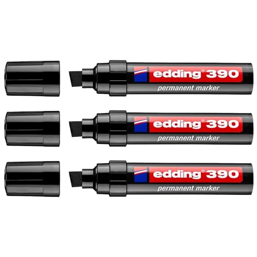 EDDING Permanent Marker 390, Schwarz, abgeschrägte Spitze, 4-12 mm, 3 Stück von edding