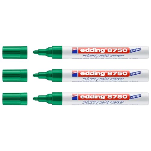 Edding 3 Stück Marker 8750, speziell für Industrie, Grün, runde Spitze, 2-4 mm von edding