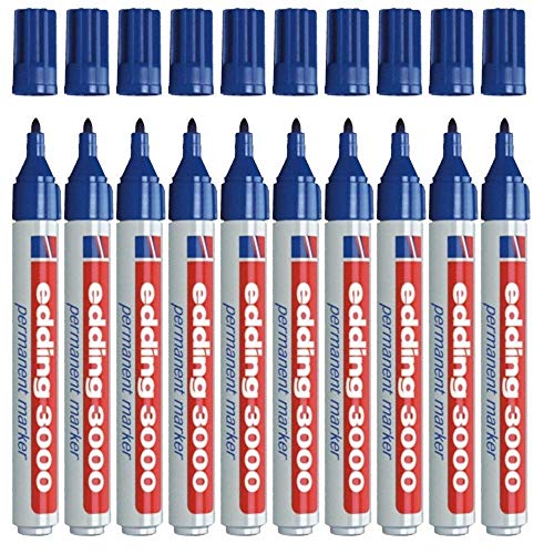 Edding 3000 Permanentmarker | nachfüllbar, austauschbare Rundspitze | Diverse Farben (10er Pack, Blau) von edding