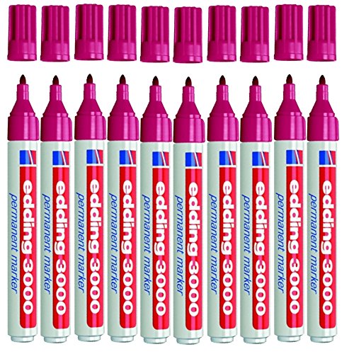 Edding 3000 Permanentmarker | nachfüllbar, austauschbare Rundspitze | Diverse Farben (10er Pack, Carmin/Pink) von edding