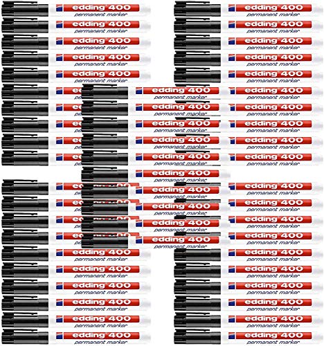 Edding 400 400-001 Permanentmarker aus Faser, schnelltrocknend, Rundspitze, 1,0 mm Strichbreite (schwarz, 50 Stück) von edding