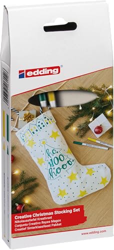 Edding 4600 Textilmarker-Set, Grün und Gelb, Filzstifte zum Dekorieren von Kleidung, ideal zum Zeichnen von Weihnachtsmannmotiven von edding