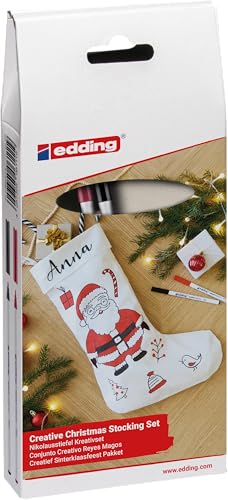 Edding 4600 Textilmarker-Set, Schwarz und Rot, Filzstifte zum Dekorieren von Kleidung, ideal zum Zeichnen von Weihnachtsmannmotiven von edding