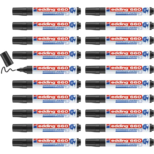 Edding 660 Whiteboard-Marker – schwarz – 20 Marker – Rundspitze 1,5 – 3 mm – radierbarer Filzstift – für Whiteboards, Memo und Konferenzstaffelei – nachfüllbar von edding