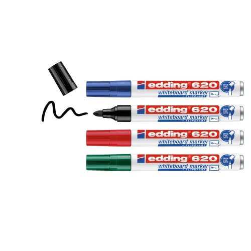 Edding E-620/4 S Set von 4 Bullet Tip Whiteboard Marker 1,5 bis 3 mm SCHWARZ/ROT/BLAU/GRÜN von edding