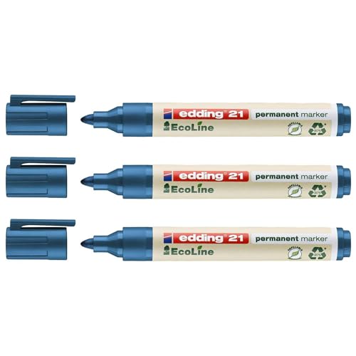 Edding Permanent Marker 21 Ecoline Blau, 1,5-3 mm, 3 Stück von edding