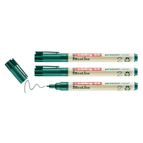 Edding Permanent Marker 25 EcoLine Vert feine Spitze 1 mm, 3 Stück von edding