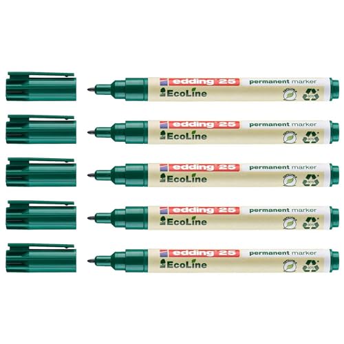 Edding Permanent Marker 25 EcoLine Vert feine Spitze 1 mm, 5 Stück von edding