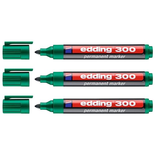 Edding Permanent Marker 300, Grün, Rundspitze 1,5-3 mm, 3 Stück von edding
