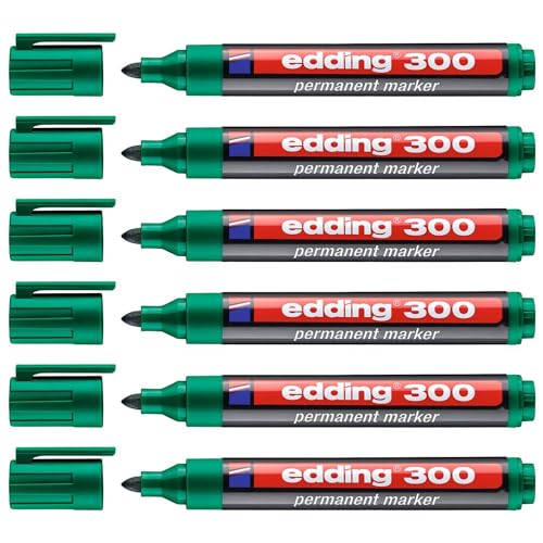 Edding Permanent Marker 300, Grün, Rundspitze 1,5-3 mm, 6 Stück von edding