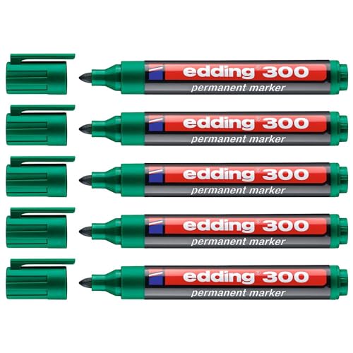 Edding Permanent Marker 300, grün, Rundspitze 1,5-3 mm, 5 Stück von edding