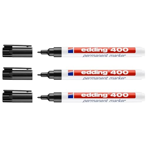 Edding Permanent Marker 400, Schwarz, feine Spitze, 1 mm, 3 Stück von edding