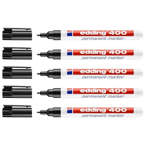 Edding Permanent Marker 400, Schwarz, feine Spitze, 1 mm, 5 Stück von edding