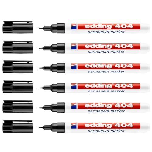 Edding Permanent Marker 404, schwarz, ultradünne Spitze, 0,75 mm, 6 Stück von edding