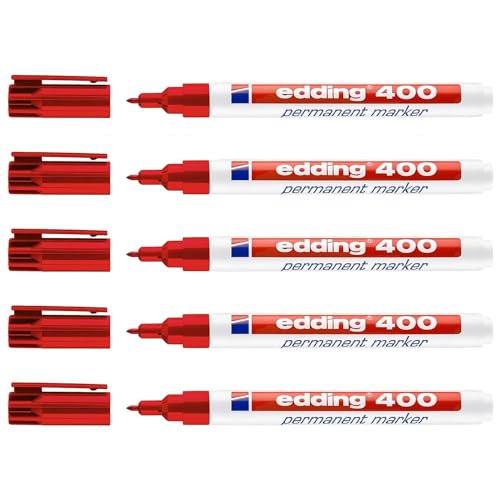 Edding Permanentmarker, 400, Rot, 1 mm, 5 Stück von edding