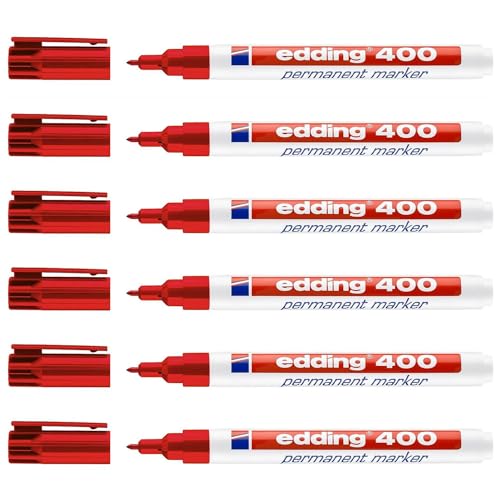 Edding Permanentmarker, 400, Rot, 1 mm, 6 Stück von edding