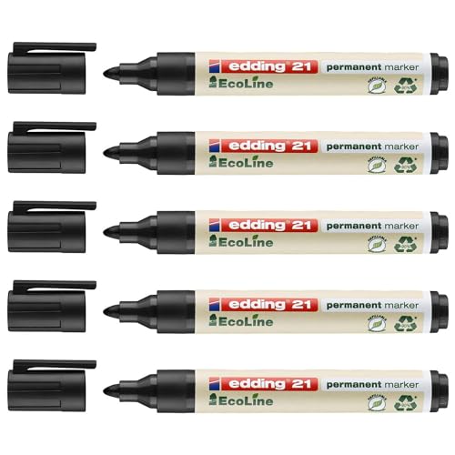 Edding Permanentmarker 21 Ecoline Schwarz, 1,5 – 3 mm, 5 Stück von edding