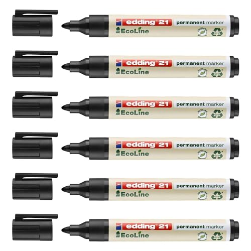 Edding Permanentmarker 21 Ecoline Schwarz, 1,5 – 3 mm, 6 Stück von edding