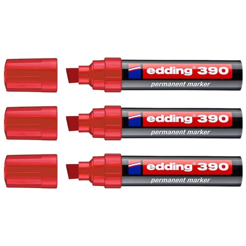 EDDING Permanent-Marker 390, Rot, breite Keilspitze, 4-12 mm, 3 Stück von edding