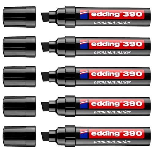 EDDING Permanent-Marker 390, Schwarz, abgeschrägte Spitze, 4-12 mm, 5 Stück von edding