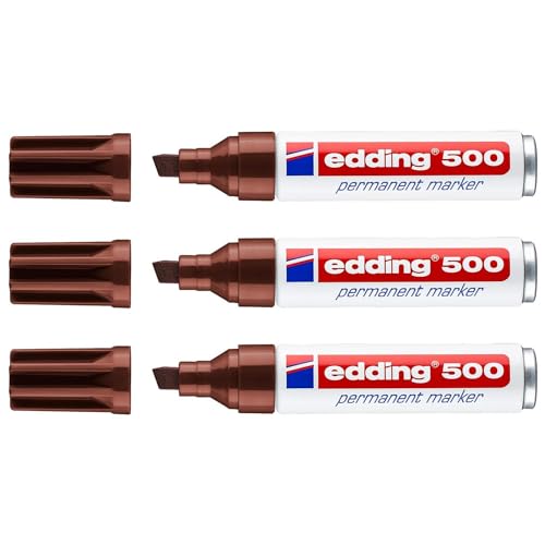 EDDING Permanent Marker 500, Braun, abgeschrägte Spitze, 2-7 mm, 3 Stück von edding