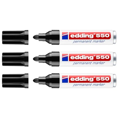 Edding Permanentmarker 550, runde Spitze, Schwarz, 3 – 4 mm, 3 Stück von edding