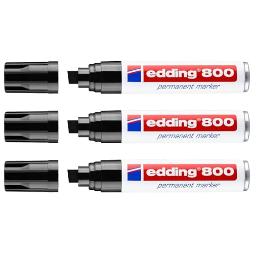 Edding Permanentmarker 800, Schwarz, abgeschrägte Spitze, 4-12 mm, 3 Stück von edding