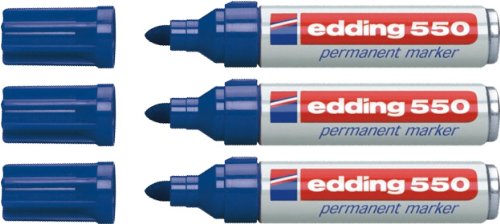 Edding Permanentmarker Nr. 550 3er und 5er Sparpack in vier Farben nachfüllbar mit edding T 25 (Blau, 3er Sparpack) von edding