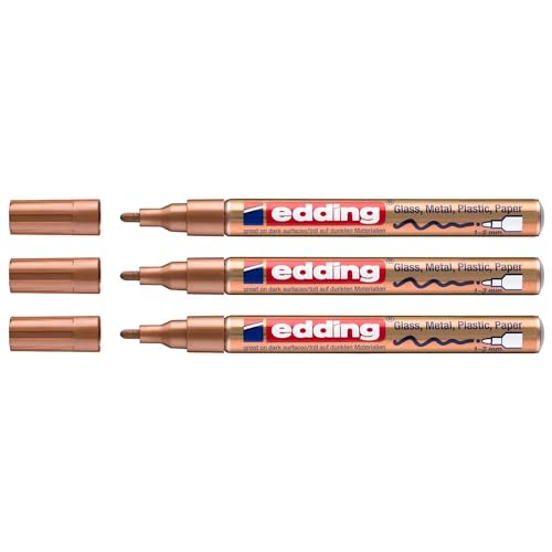 Edding Set mit 3 Filzstiften, glänzend, 751, Kupfer, runde Spitze, 1-2 mm von edding