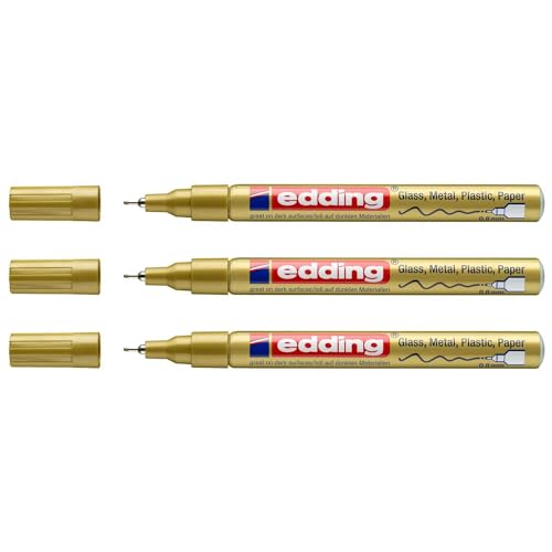 Edding Set mit 3 Markern, glänzend, 780, feine Spitze, Gold, 0,8 mm von edding