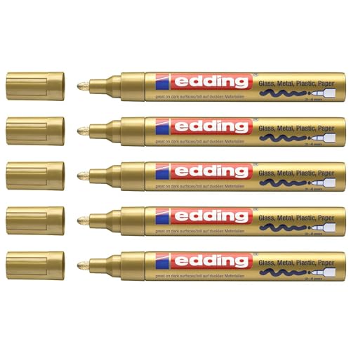 Edding Set mit 5 Markern, glänzend, 750 Gold, runde Spitze, 2-4 mm von edding