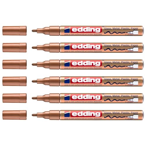 Edding Set mit 6 Markern, glänzend, 751, Kupfer, runde Spitze, 1 – 2 mm von edding