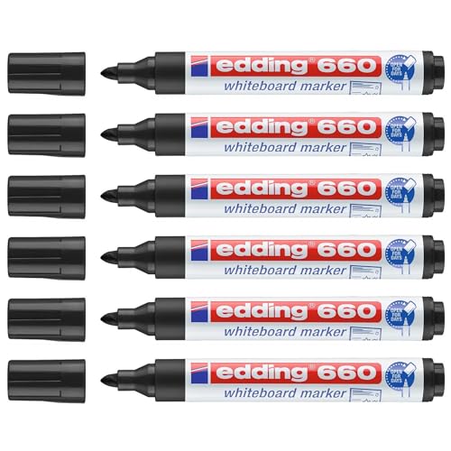 Edding Whiteboard-Marker 660, schwarz, Rundspitze, 1,5-3 mm, 6 Stück von edding