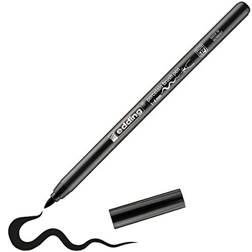 edding 4200 Porzellanpinselstift - schwarz - 1 Stift - Pinselspitze 1-4 mm - Filzstift zum Beschriften u. Dekorieren von Keramik, Porzellan - spülmaschinenfest, lichtechte Tinte, schnell trocknend von edding