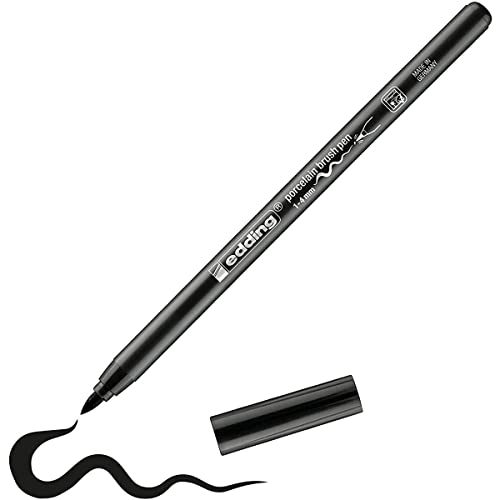 edding 4200 Porzellanpinselstift - schwarz - 1 Stift - Pinselspitze 1-4 mm - Filzstift zum Beschriften u. Dekorieren von Keramik, Porzellan - spülmaschinenfest, lichtechte Tinte, schnell trocknend von edding