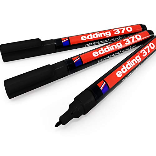 Edding 370 Permanentmarker, 1 mm Rundspitze, Schwarz, 3 Stück von edding