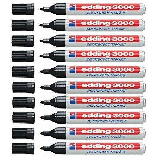 edding Permanentmarker schwarz, 1,5-3 mm, nachfüllbar, 10er-Pack 4-3000001_10 von edding