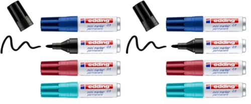 edding 0.5 mini permanent marker - schwarz, blau, türkis, rot - 4 Stifte - feine Rundspitze 1 mm - wasserfest, schnelltrocknend - wischfest - mini marker für Karton, Kunststoff, Holz, Metall von edding