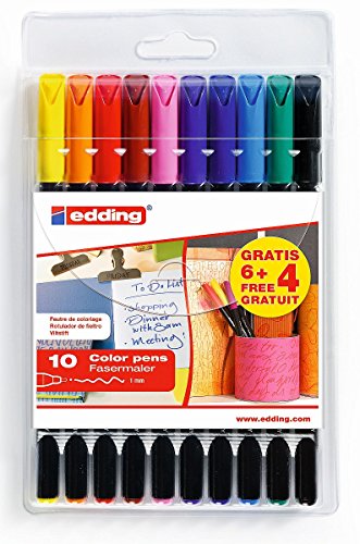 edding 1200 Faser-Maler - 6+4 GRATIS: 10er Set - Strichbreite 1 mm - Zum Schreiben, Malen uns Skizzieren Schule, Büro, Homeoffice (Filzstift) von edding