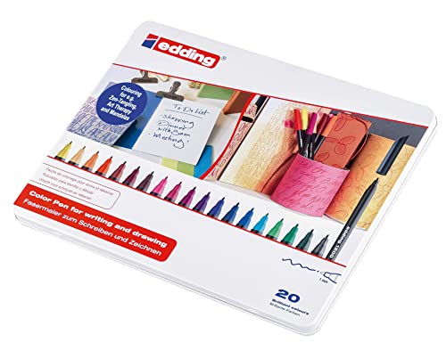 edding 1200 Fasermaler fein - Set mit 20 leuchtenden, bunten Farben - Rundspitze 1 mm - Filzstift zum Zeichnen und Schreiben - für Schule, Mandala von edding