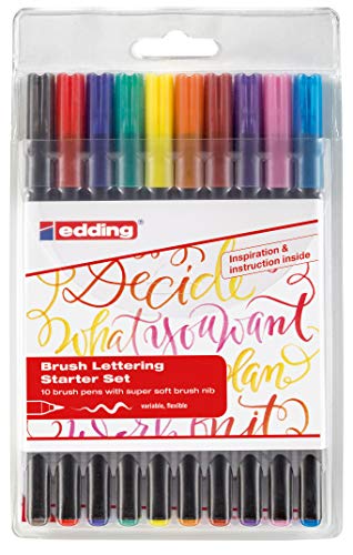 edding 1340 Pinselstift - 10er Set - bunte, leuchtende Farben - flexible Pinselspitze - Filzstift zum Malen, Schreiben und Zeichnen - Bullet Journals, Hand-Lettering, Mandalas, Kalligraphie von edding