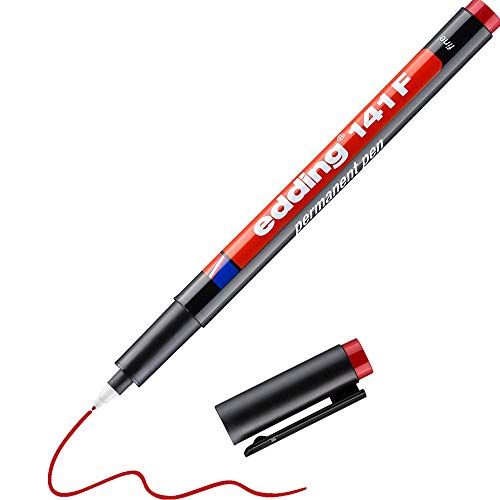 edding 141 F Permanenter Folienschreiber - rot - 1 Stift - Rundspitze 0,6 mm - Stift zum Schreiben auf Glas, Kunststoff, Folien und glatten Oberflächen - schnelltrocknend, wisch- und wasserfest von edding