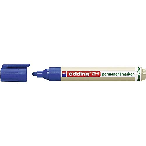 edding 21 Ecoline Permanentmarker - blau - 1 Stift - Rund-Spitze 1,5-3 mm - schnell trocknender Permanent Marker - wasserfest, wischfest - für Karton, Kunststoff, Holz, Metall - Universalmarker von edding