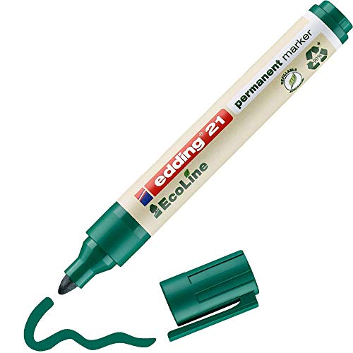 edding 21 Ecoline Permanentmarker - grün - 1 Stift - Rund-Spitze 1,5-3 mm - schnell trocknender Permanent Marker - wasserfest, wischfest - für Karton, Kunststoff, Holz, Metall - Universalmarker von edding